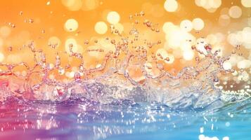 Vibrant splash of water with colorful bokeh background, evoking a sense of joy and freshness. photo