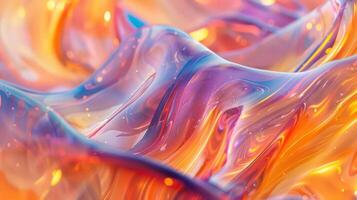 A vibrant, abstract wave of colorful translucent material resembling flowing liquid. photo