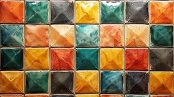 A colorful arrangement of textured tiles in various shades and patterns. photo