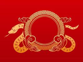 Chinese new year snake and frame on red background vector