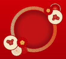 Chinese new year greeting card with red and gold decorations vector