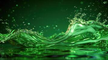 A dynamic splash of green liquid, capturing motion and fluidity in a vibrant setting. photo