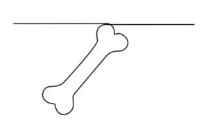 Dog bone continuous one line hand drawing with white background. vector