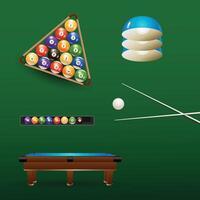 Snooker table and cue, white ball, snooker table light, green background, illustration vector