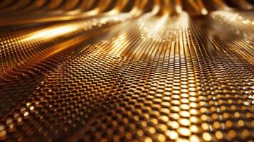 Close-up of a textured metallic surface with a honeycomb pattern reflecting light. photo
