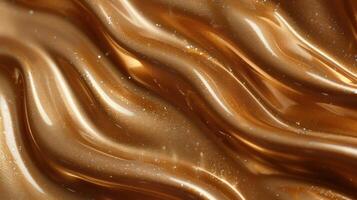 A smooth, glossy, golden-brown substance with shimmering highlights and flowing textures. photo