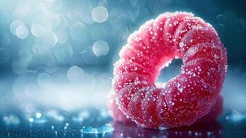 A close-up of a frosted raspberry with a sparkling background. photo