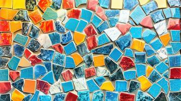 A vibrant assortment of colorful mosaic tiles arranged in a visually appealing pattern. photo