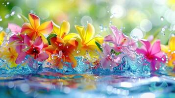 Vibrant flowers in water, creating a serene and refreshing atmosphere. photo