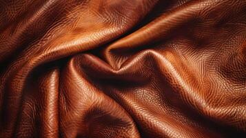 Close-up of textured brown leather fabric, showcasing its rich color and intricate patterns. photo