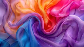 A vibrant swirl of colorful silk fabric, showcasing smooth textures and flowing patterns. photo