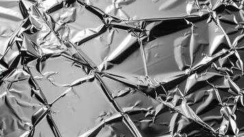 Crumpled metallic foil texture with reflections and shadows. photo
