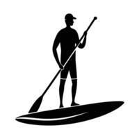 A man is standing on a paddle board with a paddle vector