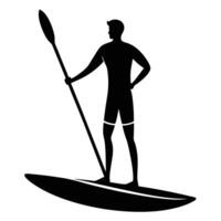 A silhouette of a man on a paddle board vector