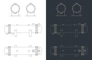 Shell and tube heat exchanger blueprints illustrations vector