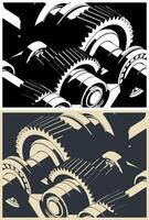 Gears mechanisms close-up illustrations vector