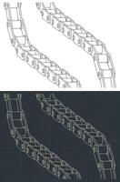 Conveyor chain isometric blueprints vector