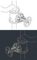 Steam globe valve isometric blueprints vector
