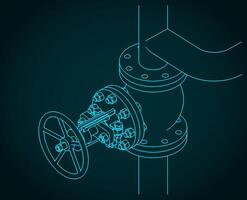 Steam globe valve isometric blueprint vector
