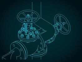 Globe valves isometric blueprint vector