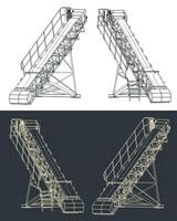 Mine conveyor isometric blueprints illustrations vector