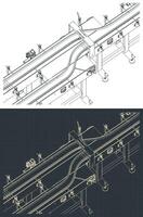 Conveyor production line close-up isometric blueprints vector