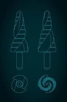 Stepped drill bit blueprints illustration vector