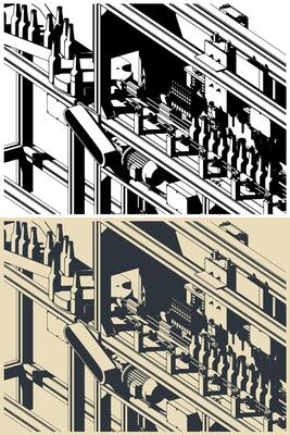 Bottle conveyor close-up illustrations