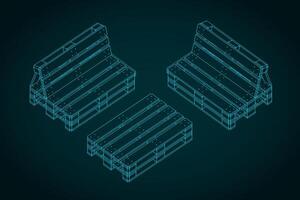 Pallet furniture isometric drawings vector