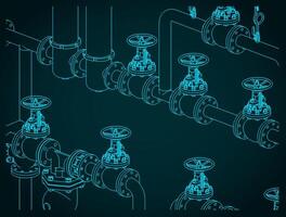 Industrial valves and pipes isometric drawings vector