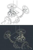 Globe valves isometric blueprints vector