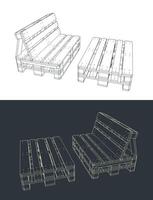 Pallet furniture sketches vector