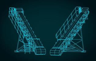 Mine conveyor isometric blueprints vector