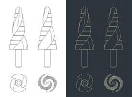 Stepped drill bit blueprints vector