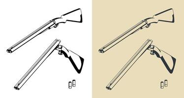 Double barrel shotgun illustrations vector