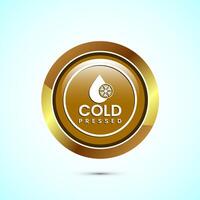 Cold pressed icon design illustration. Cold pressed label badge logo design template, Gold color round button design vector
