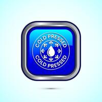 Cold pressed icon design illustration. Cold pressed label badge logo design template, Blue color square button design vector