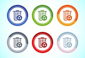 Recycling bin icon design. Environment icon, trash bin sign, 6 color button design set vector