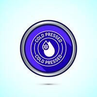Cold pressed icon design illustration. Cold pressed label badge logo design template, Blue color shadow button design vector