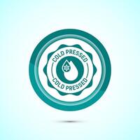 Cold pressed icon design illustration. Cold pressed label badge logo design template, Teal color button design vector