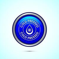 Cold pressed icon design illustration. Cold pressed label badge logo design template, Blue color round button design vector