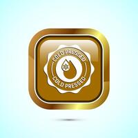 Cold pressed icon design illustration. Cold pressed label badge logo design template, Gold color square button design vector