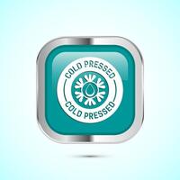 Cold pressed icon design illustration. Cold pressed label badge logo design template, Teal color square button design vector