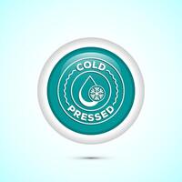 Cold pressed icon design illustration. Cold pressed label badge logo design template, Teal color round button design vector