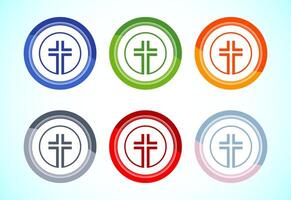 Christian cross icon, Religion sign. Holy cross logo symbol, 6 color button design set vector