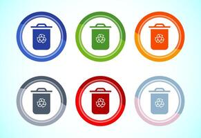 Recycling bin icon illustration. trash bin sign, 6 color button design set vector