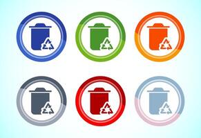 Recycling bin icon illustration. Environment icon, trash bin sign, 6 color button design set vector