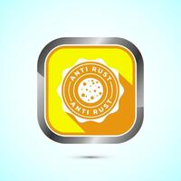 Anti rust icon design illustration. Anti oxidation sign, Rust resistant symbol, Yellow color shadow button design vector