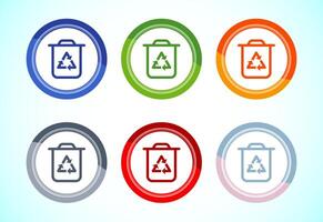 Recycling bin icon design. trash bin sign, 6 color button design set vector