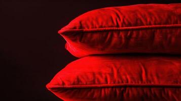 Two red pillows stacked on a reflective surface, creating a vibrant and cozy aesthetic. photo